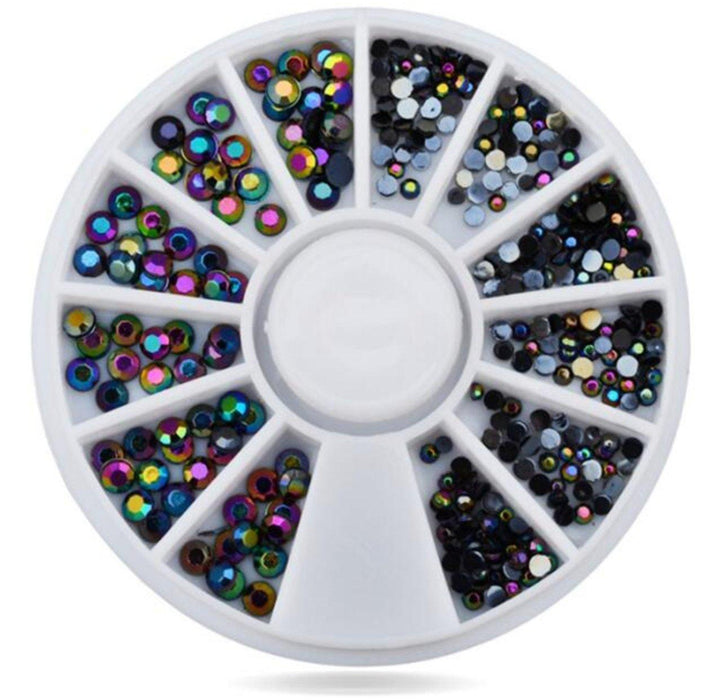 1.5, 2, 3 & 4mm Black AB Colour Rhinestone Wheel