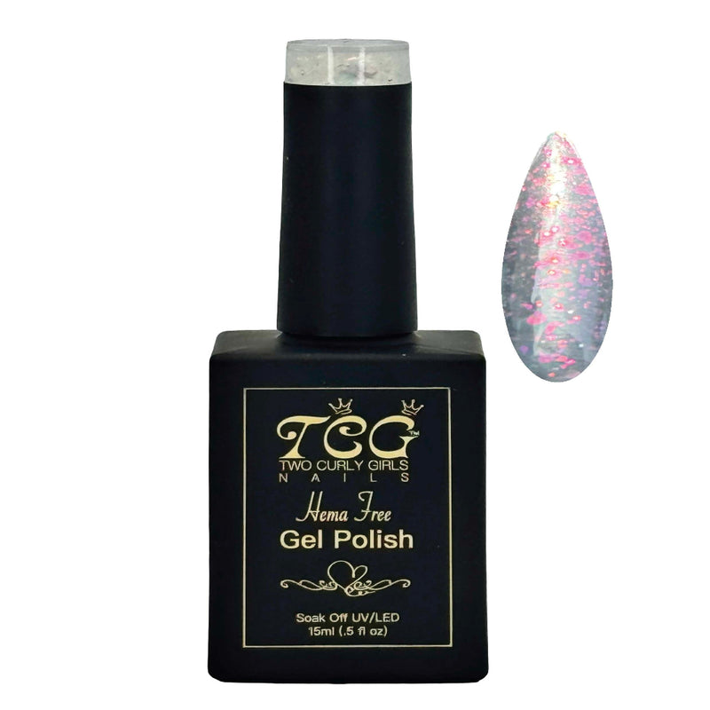 Clear Gel Polishwith pink mirro glitter flakes